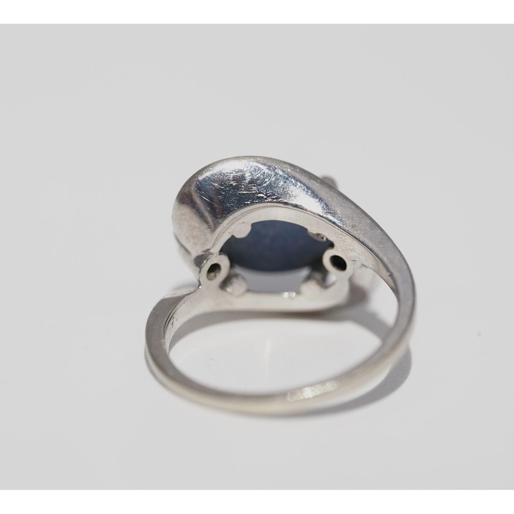 Vintage 14k Solid White Gold Blue Star Sapphire & Diamond Ring - Round - Picture 7 of 9